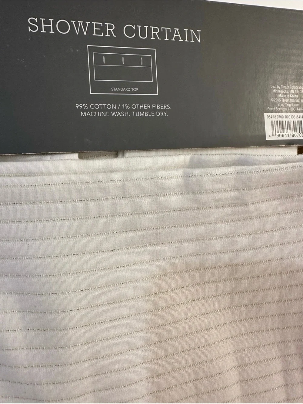 NEW Threshold White Shower Curtain with Subtle Gold Thread